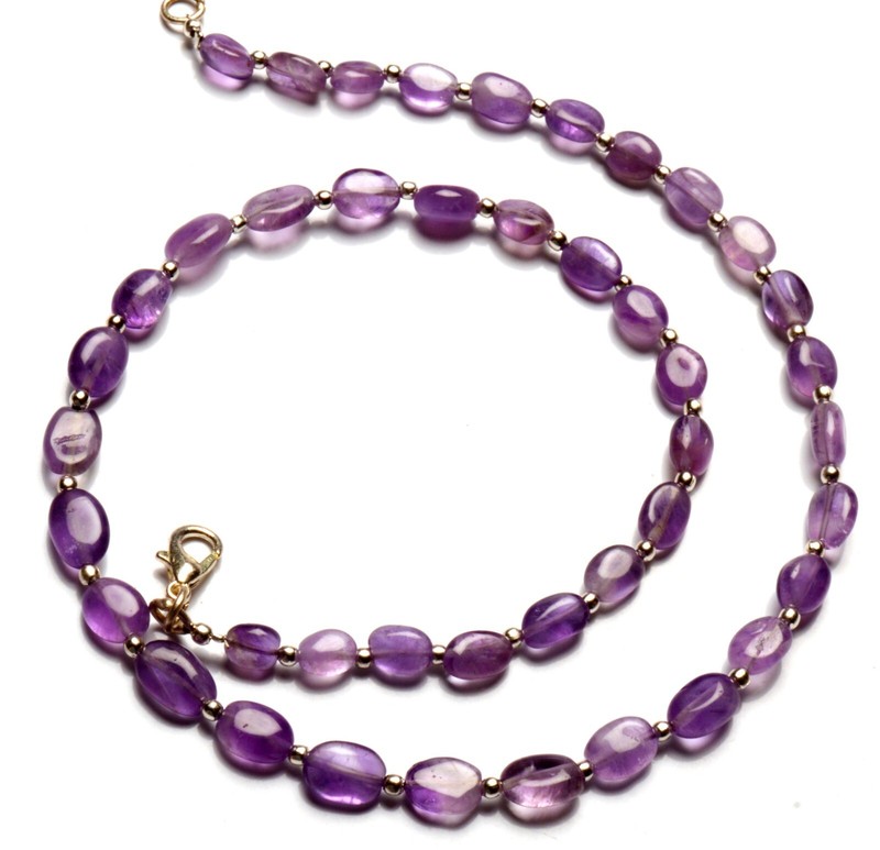 Natural Amethyst Gemstone 6 to 9 mm Size Smooth Nugget Shape Beads 16″ Necklace
