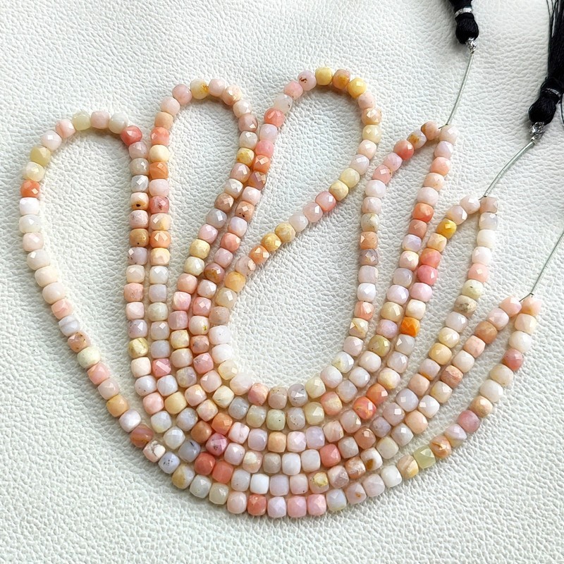 Peru Pink Opal Beads 5mm Faceted Cube Genuine Gemstone 17″ Strand