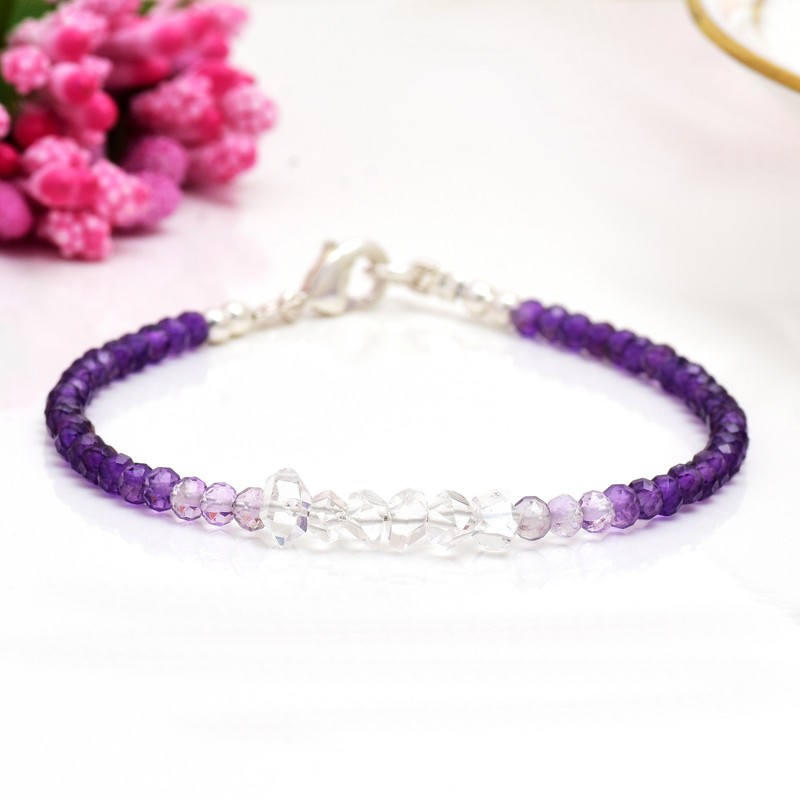 Ombre Amethyst & Herkimer Diamond Bracelet, gold filled/ sterling silver