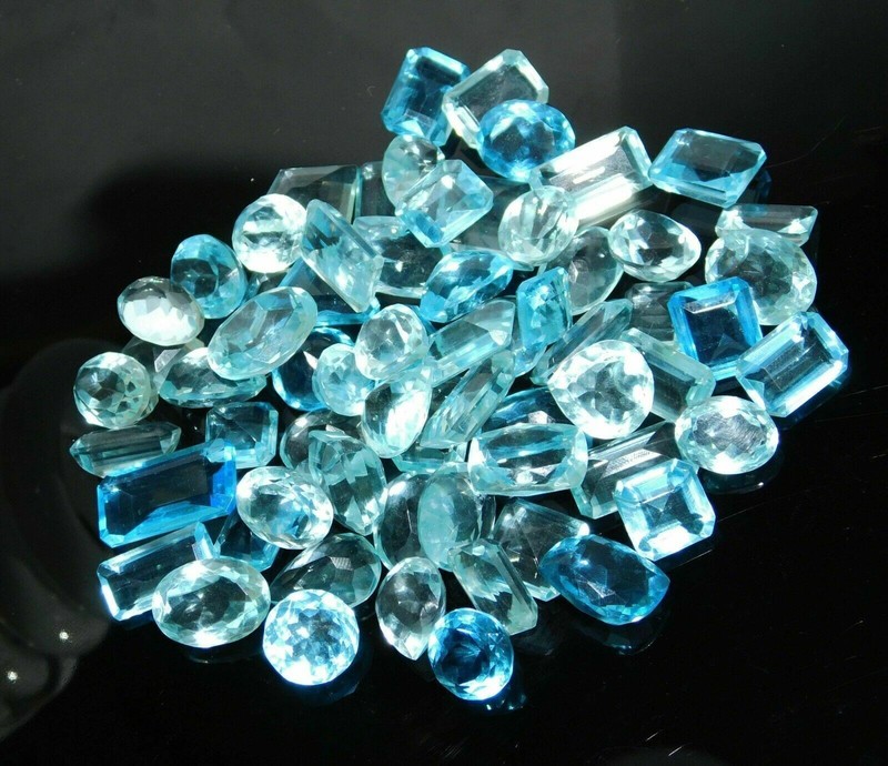 CERTIFIED Natural Blue Aquamarine Lot 50 Ct Mixed Shapes Loose Gemstones