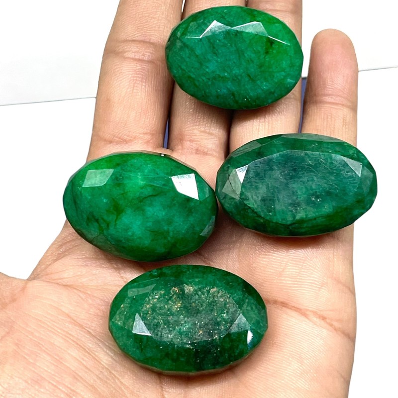 4 Pcs Natural Brazilian Emerald Stunning Green Pendant Size Loose Gemstones Lot