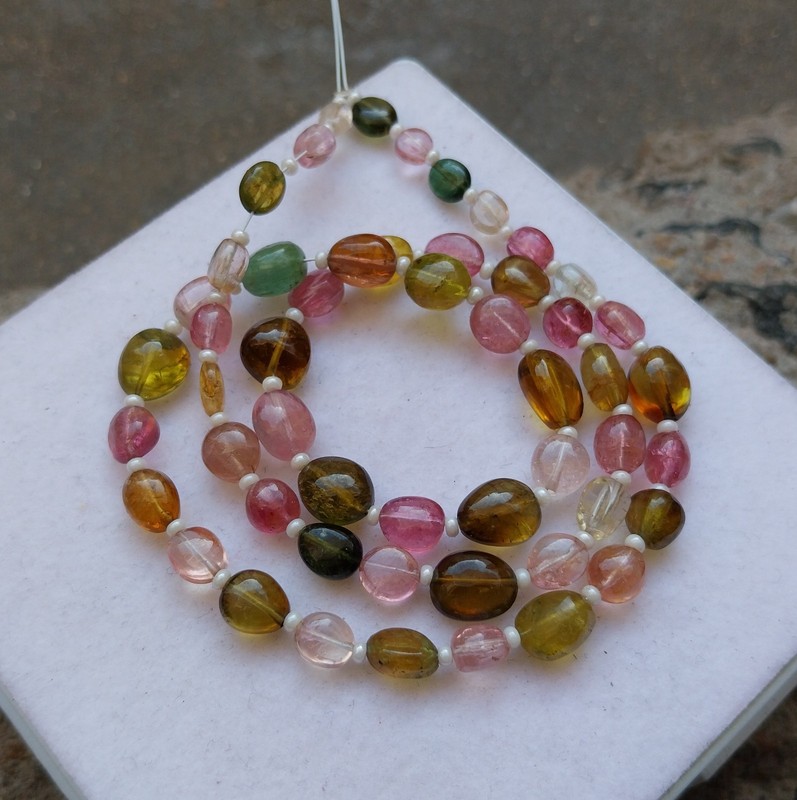 Natural Top Quality Multi Color Tourmaline Tumble Shape 16 inch Necklace Beads