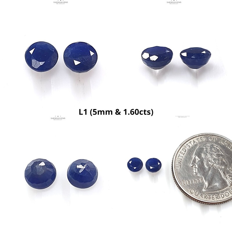 100% Natural Blue Sapphire Faceted Cut Gemstone Round Shape Pairs For Jewelry