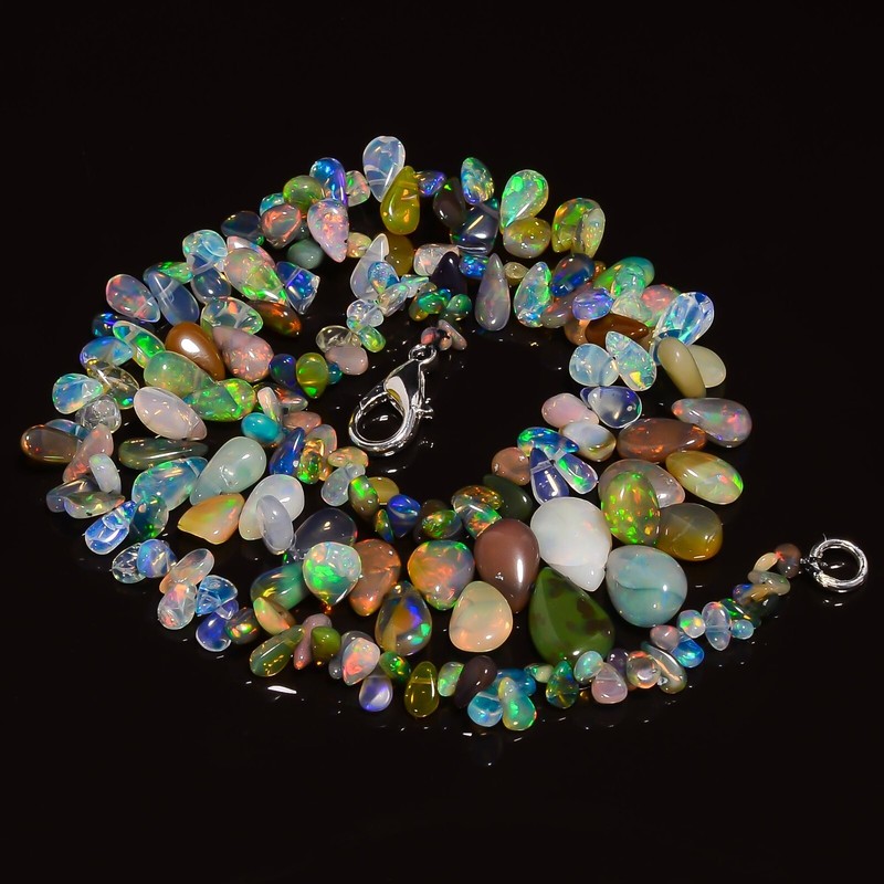 62.5 Ct. Multi Ethiopian Opal Gemstone Pear Smooth Beads Necklace 17” A-5691