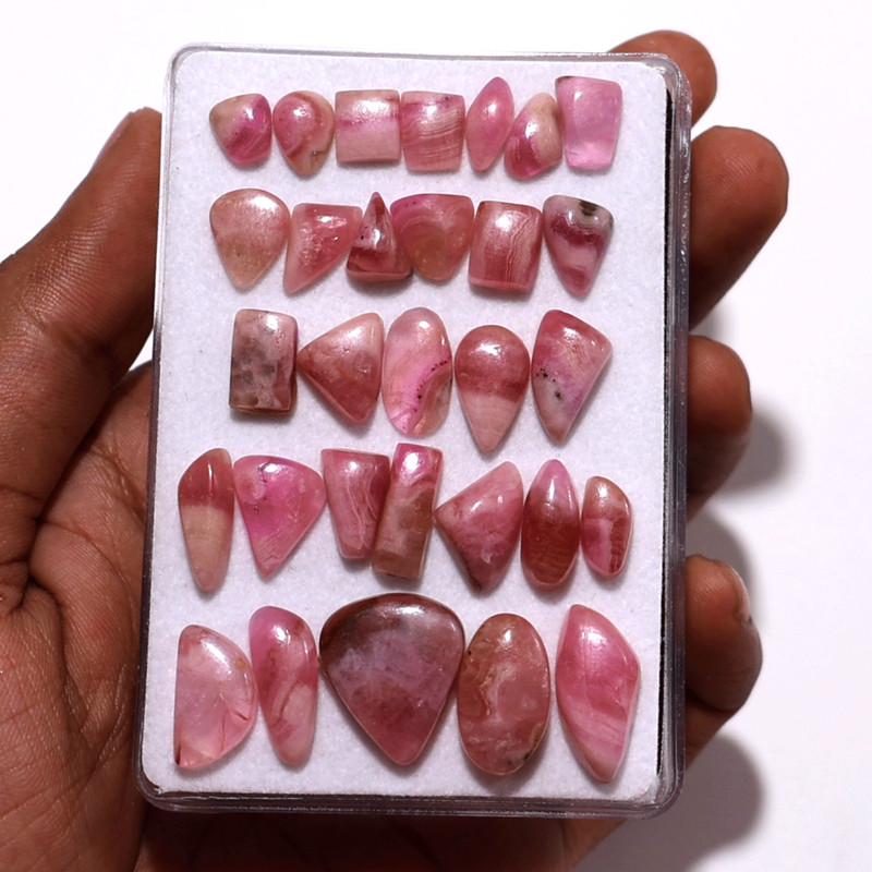 32 PC Natural Cobalt Calcite Hi-Quality 7.3mm-18.8mm Mix Cabochon Gemstones Lot