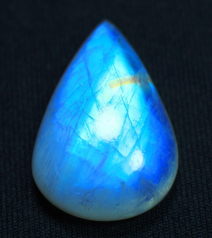 41 Ct 10X19X29 mm Natural Blue Fire Rainbow Moonstone Pear Cabochon Gems RU-158