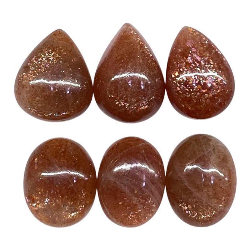 6 Pcs Natural Sunstone 19-21mm Glossy Orange Loose Cabochon Gemstones Lot gallery