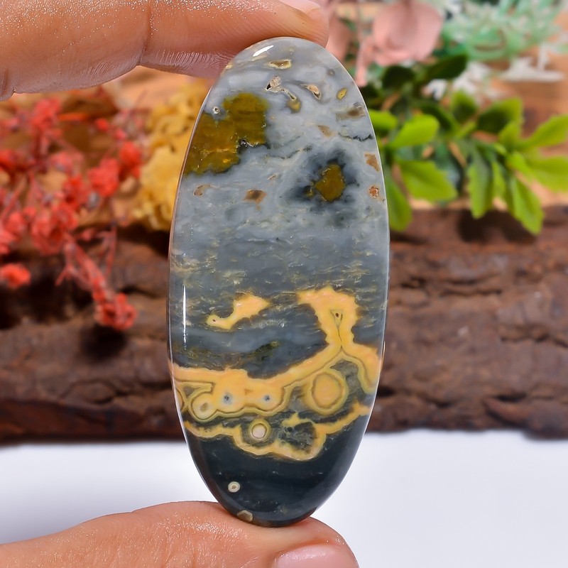 Natural Ocean Jasper Oval Cabochon 78 Ct. Loose Gemstone 58X27 mm Jewelry Making