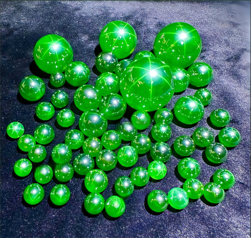 Top Quality Green Round Bead 6 Star Sapphire Lab-Created AAAA+ Loose Gemstone