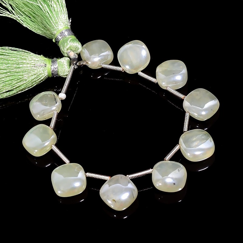 Natural Mystic Prehnite Gemstone Cushion Smooth Beads 10X10X4mm Strand 4″ E-2593