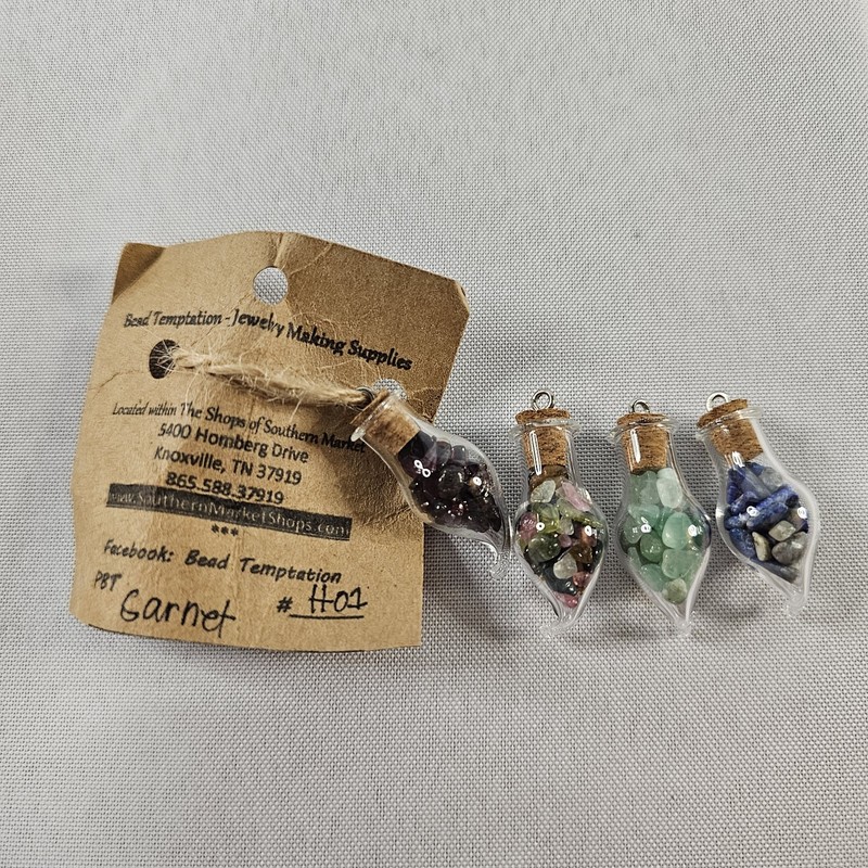 4 Small Glass Bulb Pendants Fillesd With Various Gemstones Garnets & More READ⬇
