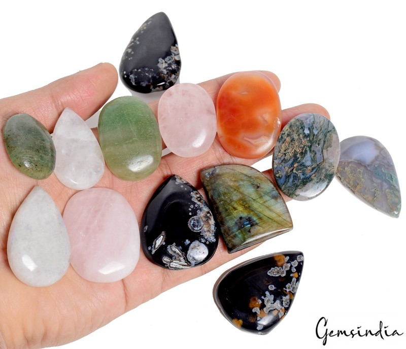 1000 Cts Natural Multi Gemstones Mix Cabochon Loose 32-48mm Gemstones Lot~13 Pcs