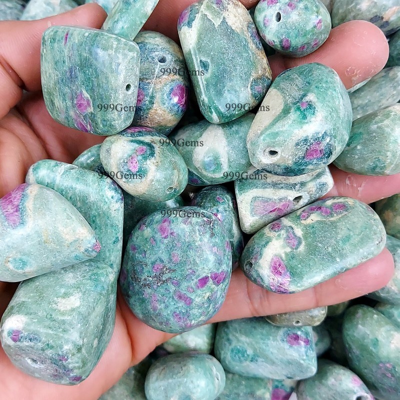 Bulk 20 Pcs Natural Green Ruby Fuchsite Drilled Tumble Gemstone Lot 10-20mm