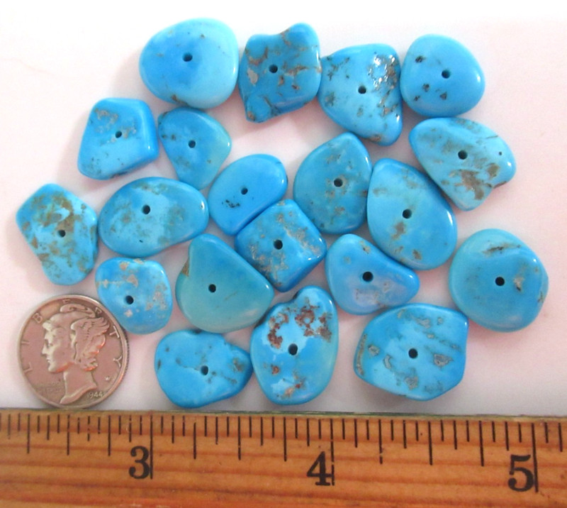 SLEEPING BEAUTY TURQUOISE 100tcw DRILLED FLAT NUGGETS 10X10mm TO 16X12mm #824 gallery