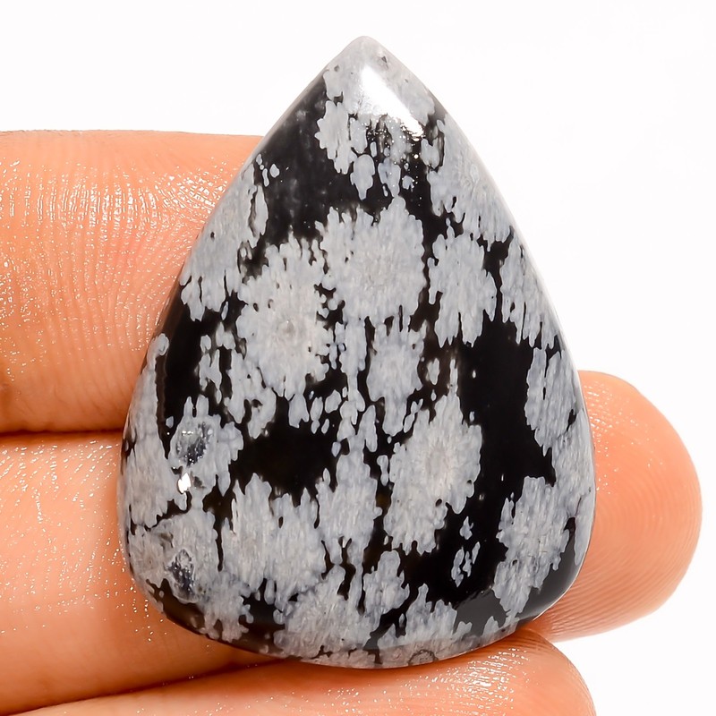 100% Natural Snowflake Obsidian Pear Cabochon Gemstone 31 Ct. 30X23X7 mm UG-190