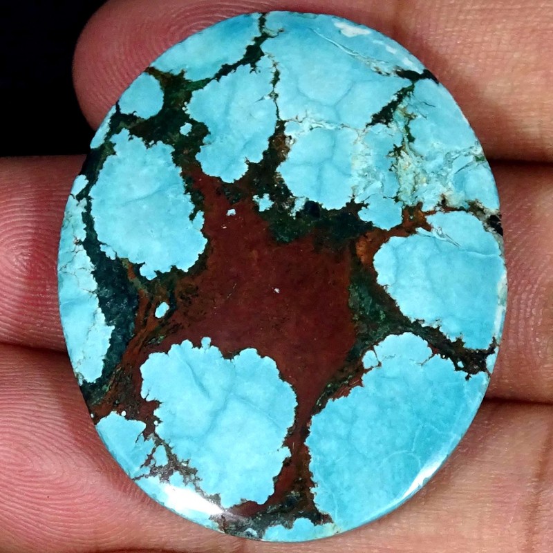 94.00Cts Unique Lab-Created Magnesite Turquoise Oval Cabochon 33X42X8MM
