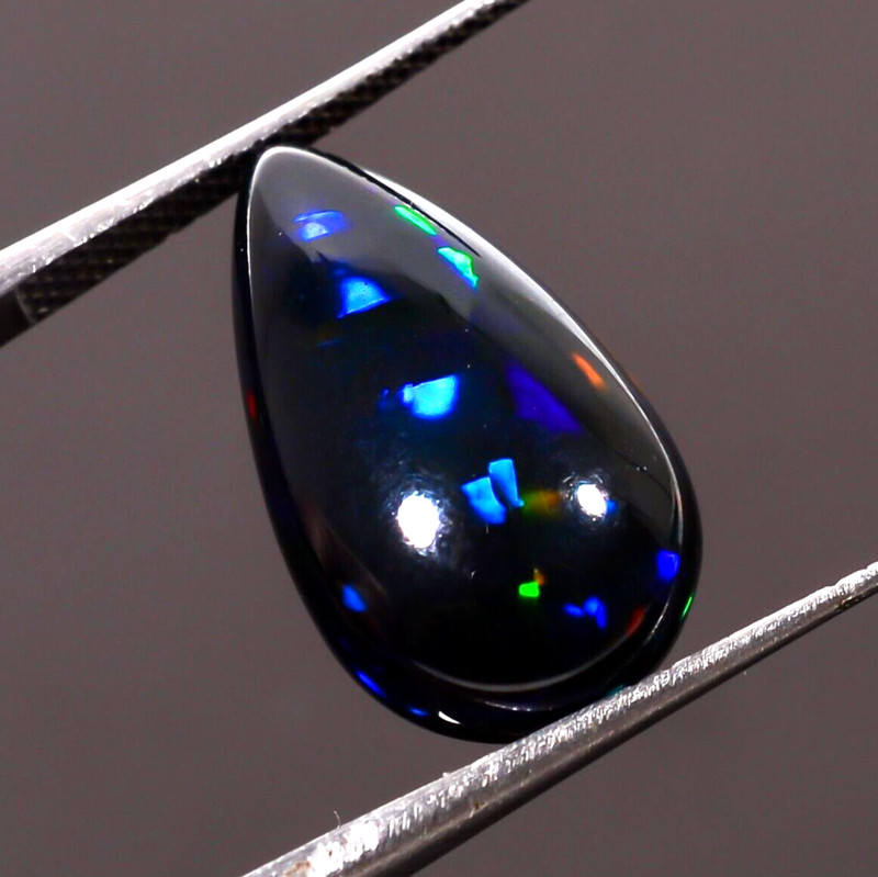 6.5 Ct Natural Black Ethiopian Opal Pear Shape Cabochon Loose Gemstone 19X11X6mm