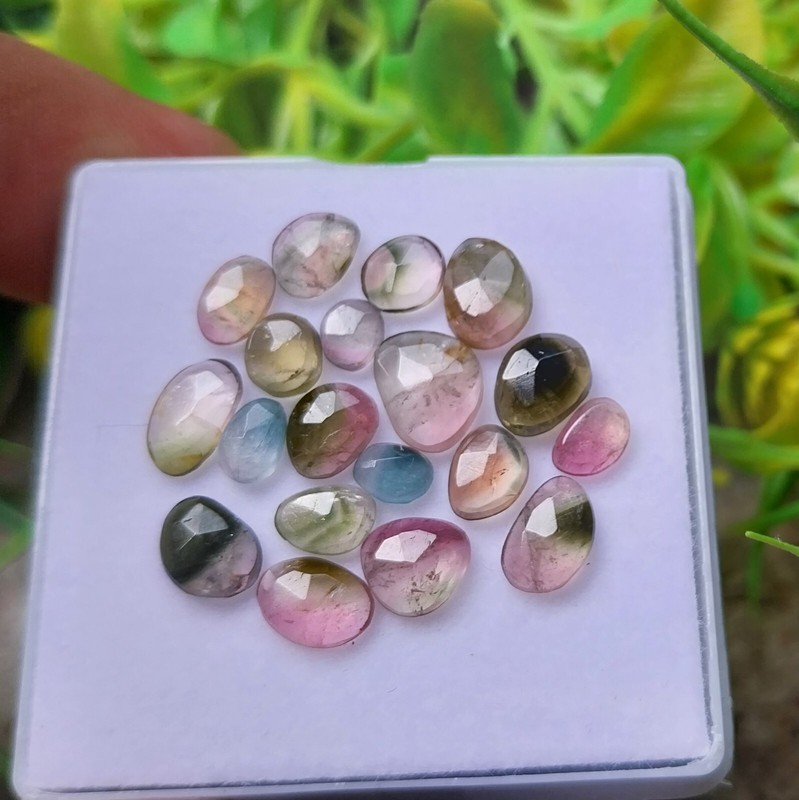 10 Carat Natural Watermelon Bi Color Tourmaline Faceted Rose Cut 19 Piece Lot gallery