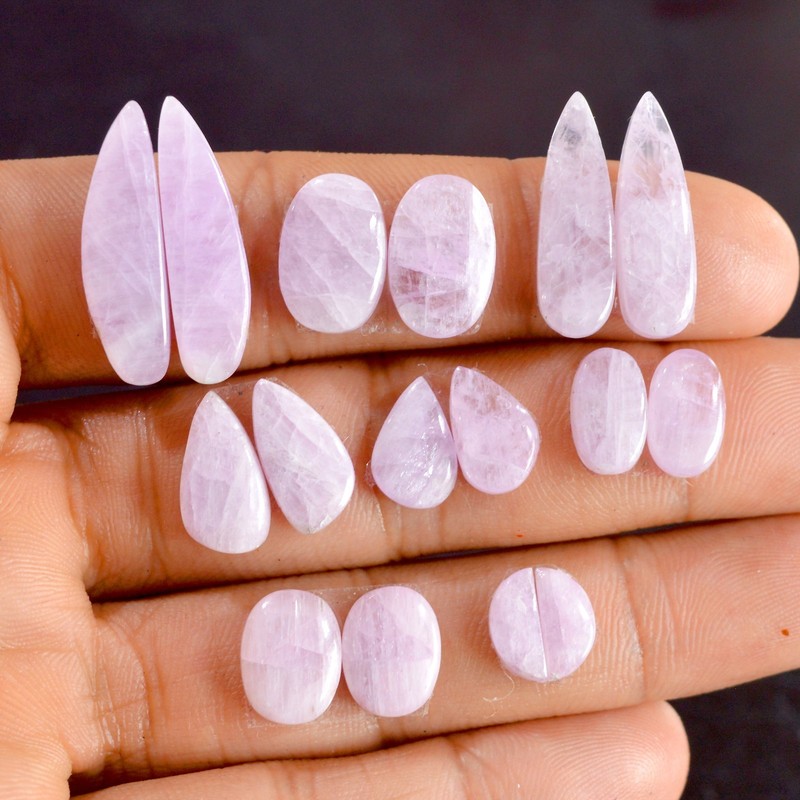 8 Pcs 64 Cts Natural Kunzite Pair Cabochon Gemstone Lot 9×3-25×6 mm #R-14515