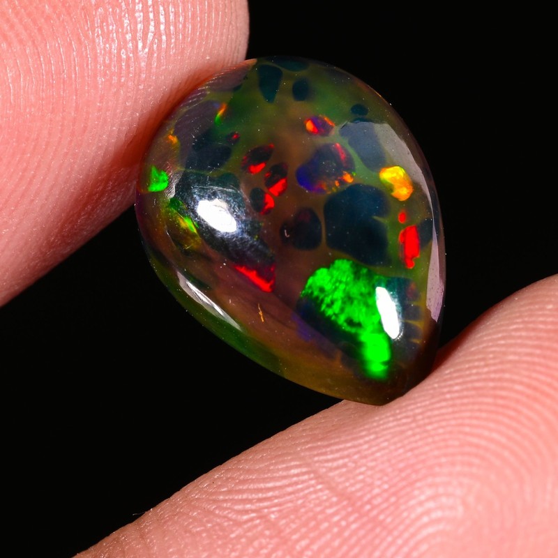 4 Ct Natural Ethiopian Black Opal Cabochon: Pear Shape Multi Fire Gemstone gallery