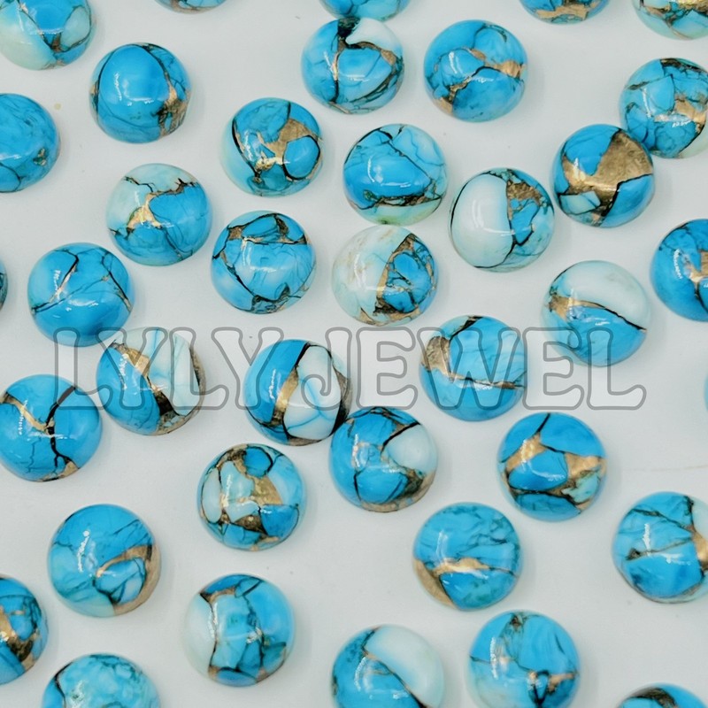 [WHOLESALE] ICE BLUE DAHLIA COPPER TURQUOISE CABOCHON ROUND SHAPE LOOSE GEMSTONE gallery
