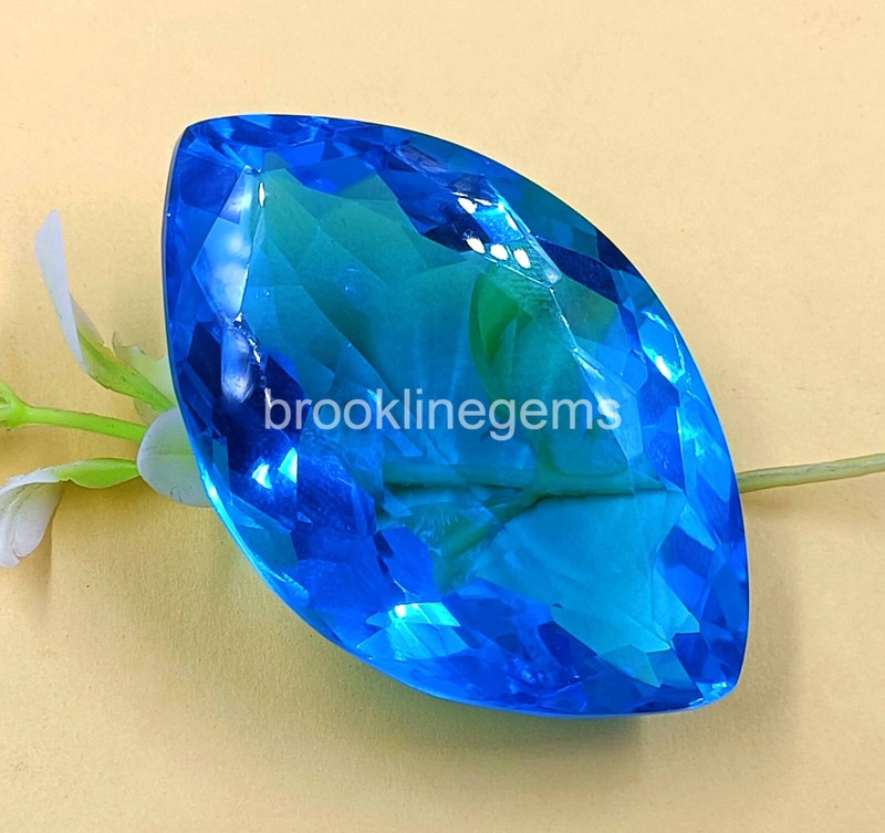Lab Grown 186 Ct Certified Sky-Blue Topaz Marquise Cut Transparent Gemstone25S gallery