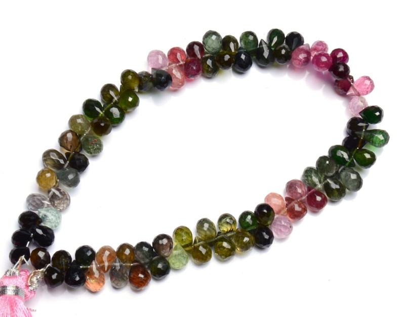 Natural Gem Multi Color Tourmaline 8x6MM Approx. Faceted Teardrop Shape Beads 9″