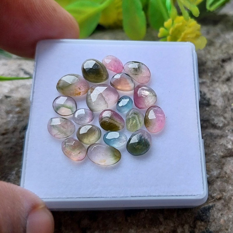 10 Carat Natural Watermelon Bi Color Tourmaline Faceted Rose Cut 19 Piece Lot gallery