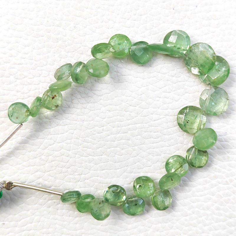 Natural Mint Green Kyanite Gem 6 to 8 mm Faceted Coin Shape Beads 5 Inch Strand