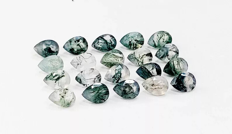 [WHOLESALE] NATURAL MOSS AGATE FACETED PEAR SHAPE LOOSE GEMSTONE