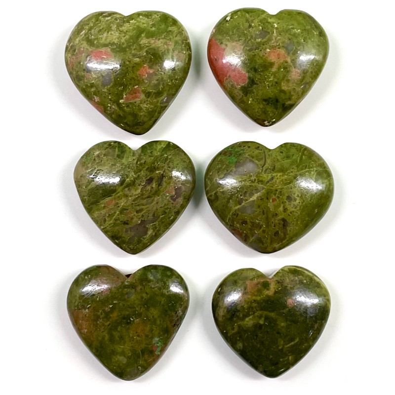 6 Pcs Natural Unakite Jasper 25-29mm Heart Shape Loose Cabochon Gemstones Lot