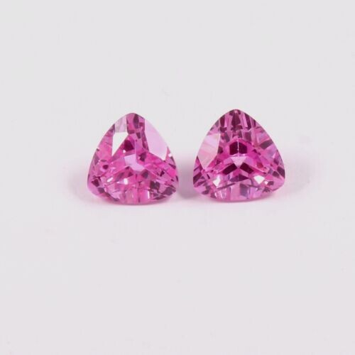 AAA 8x8MM Natural Flawless Ceylon Pink Sapphire Loose Trillion Gemstone Cut Pair gallery