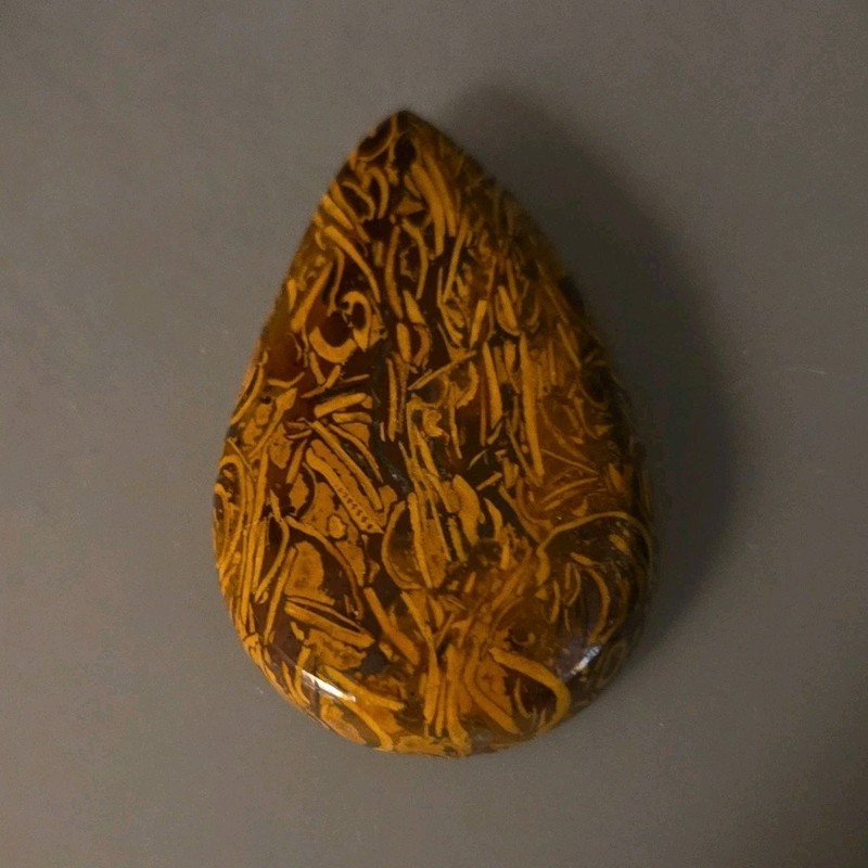 Natural Maryam Jasper Pear Gemstone, Polished Opaque Brown/Yellow.
