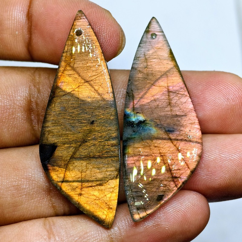 44 Cts Natural Labradorite Drilled Match Pair Cabochon Gemstone 49.1 X 18.2 MM