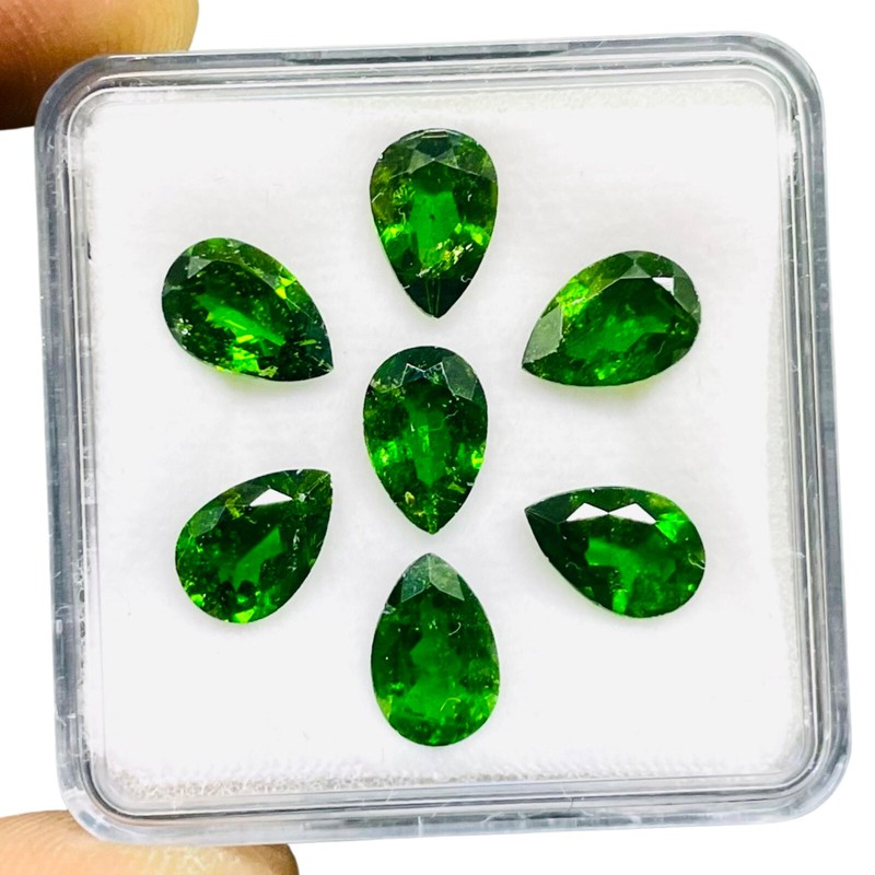 Natural Chrome Diopside 7 Pcs 9x6mm Pear Cut Vivid Green Loose Gemstones Lot