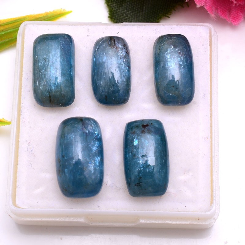 5 Pcs Natural Aqua Blue Kyanite 14mm-16mm Cushion Cabochon Loose Gemstones Lot gallery