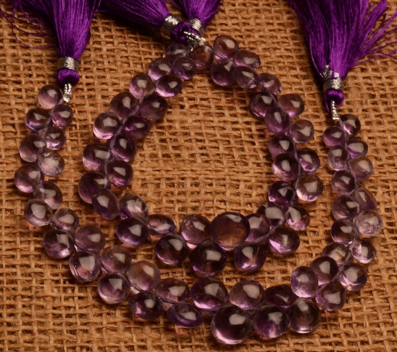 Natural Amethyst Gemstone 7 to 10 mm Size Smooth Heart Shape Beads 8 Inch Strand