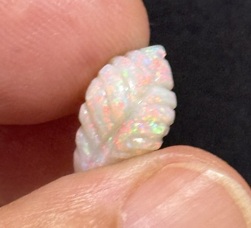 3.5ct 13x8x7mm Carved Leaf Colorful Coober Pedy Australian Opal Gemstone gallery