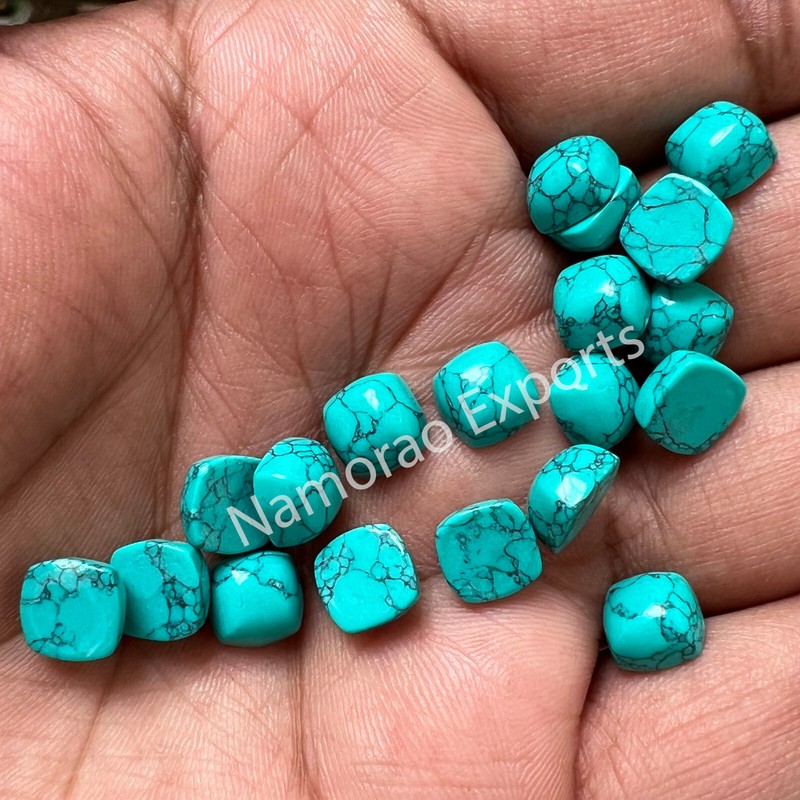 Synthetic Blue Turquoise Cushion 6x6 mm to 20 mm Cabochon Loose Gemstone Lot gallery