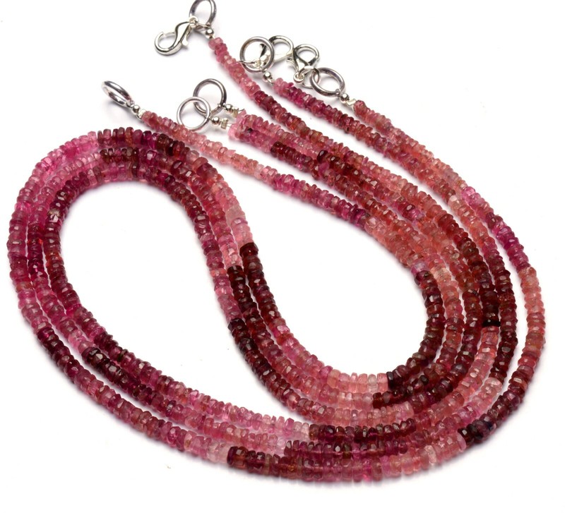 Natural Gem Rubellite Pink Tourmaline 3.5mm Size Rondelle Beads Necklace 18″