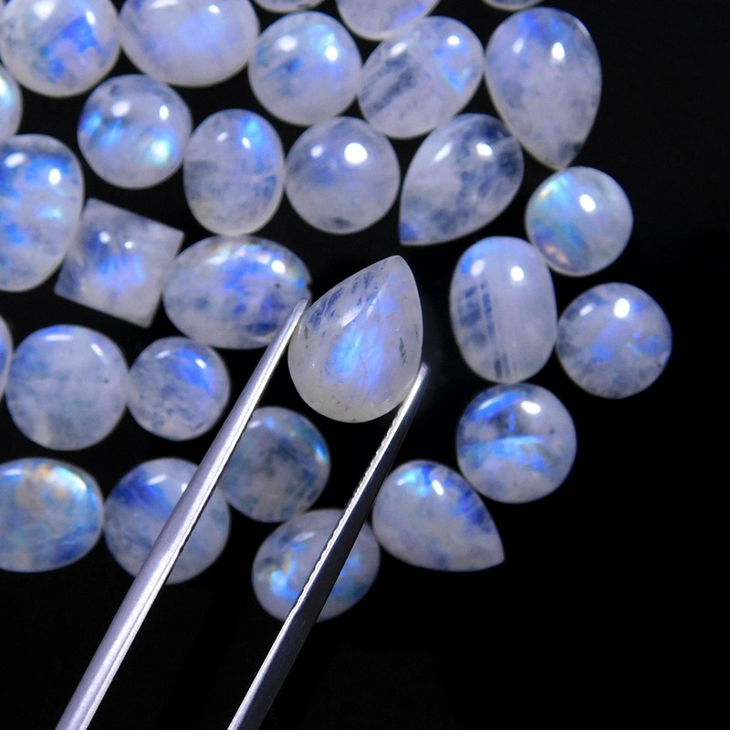 70Pcs 214Cts Natural Rainbow Moonstone Gemstone Cabochon Lot 7x9-7x16mm#14016 gallery