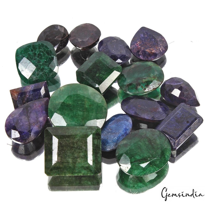 470 Cts/16 Pcs Natural Sapphire Emerald Mix Faceted Cut Loose Gems Wholesale Lot