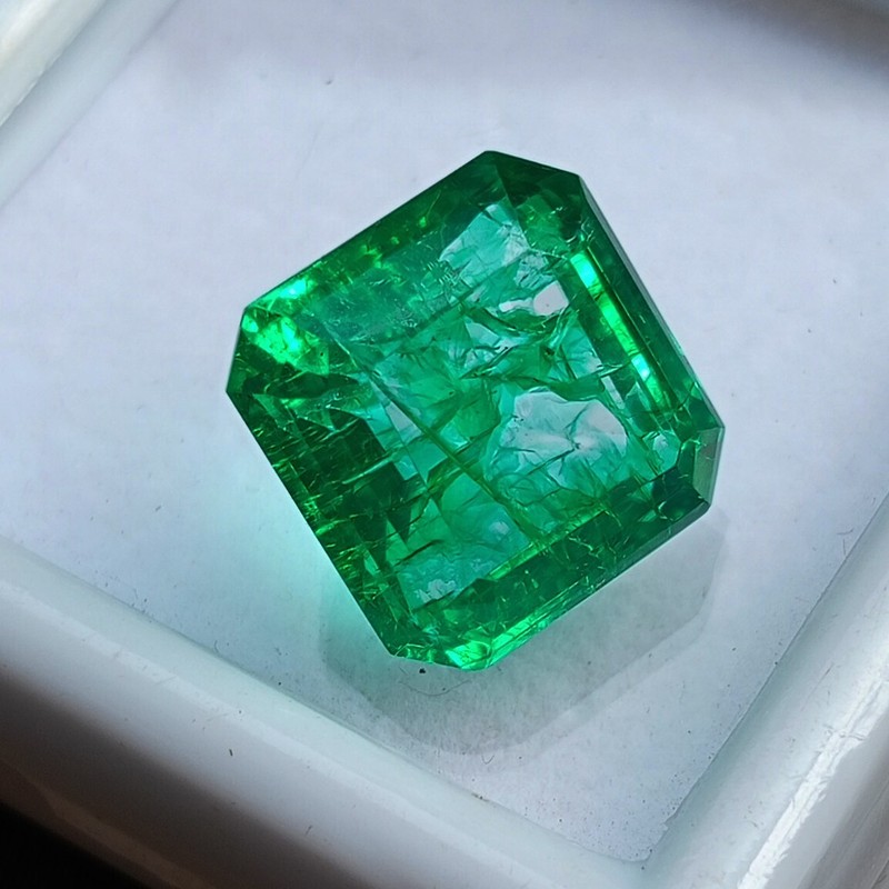 12-14Ct Asscher Cut Natural Emerald EGL Certified Green Colombian Loose Gemstone gallery