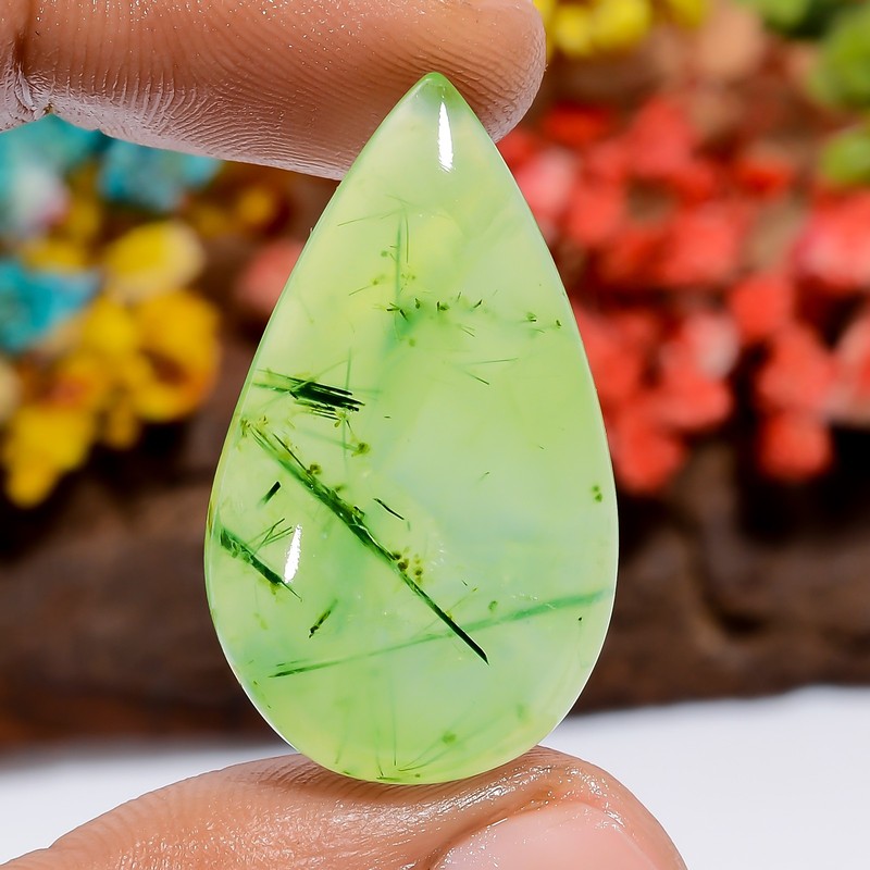 39 Ct Natural Pear Prehnite Cabochon Loose Gemstone Pendant Making 31X18X6 mm