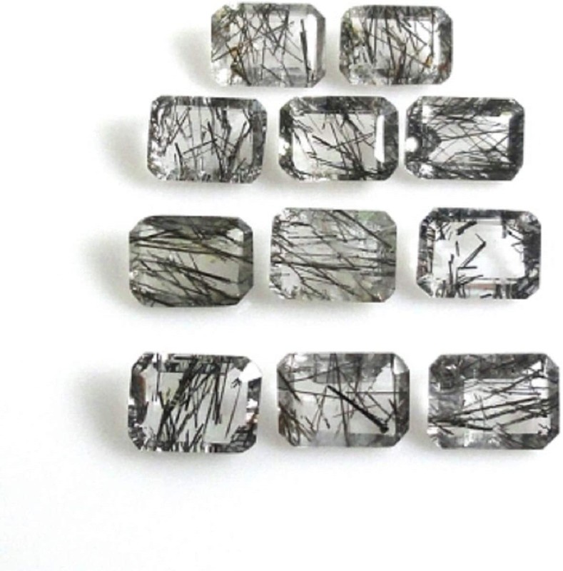 8X6MM TO 14X10MM NATURAL BLACK RUTILE QUARTZ OCTAGON CUT FACETED LOOSE GEMSTONE