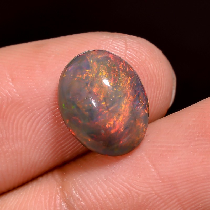 Natural Black ETHIOPIAN OPAL Oval Cabochon Opal Gemstone 2.10 CT 9x11x4 mm tn_70