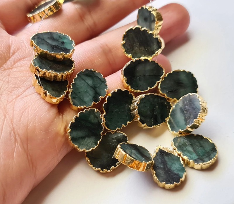 15-17 mm Emerald Rough Pear Shape Beads, Natural Emerald Electroplated Beads