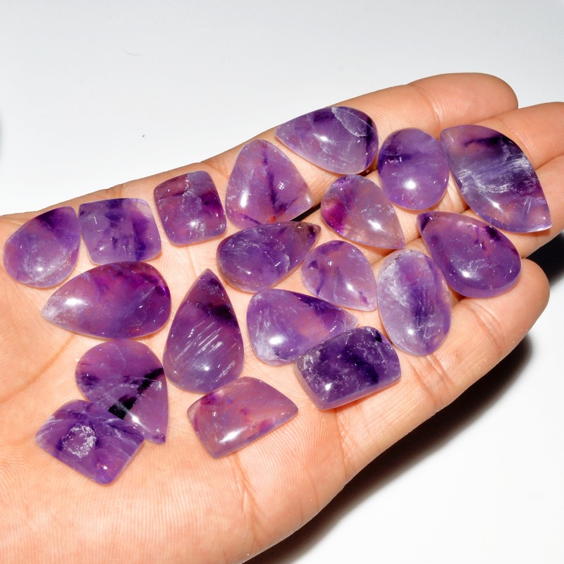 19 Pcs 340 Cts Natural Amethyst Cabochon Loose Gemstone Lot 32×15 14x11mm #3567