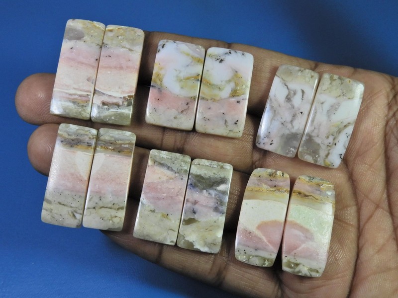 175Cts.Natural Pink Opal Matched Pair Cabochon Loose Gemstone 06 Pair Lot c678