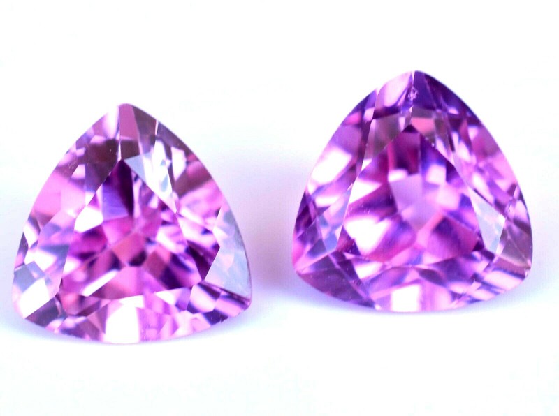 2.95 Ct Pair of Natural Mogok Pink Ruby Trillion Certified AAA+ Treated Gemstone gallery